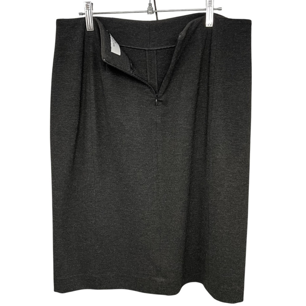 MM LaFleur Green Point Skirt Dark Charcoal Knit Front Vent Pencil Skirt Women 12 - Picture 7 of 10